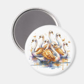 七羽の白鳥が泳いでいる | クリスマスの12日 マグネット (正面/裏面)