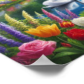 七羽の白鳥が泳いでいる ポスター (角)