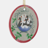 七羽の白鳥が泳ぐクリスマスの飾り セラミックオーナメント (右)