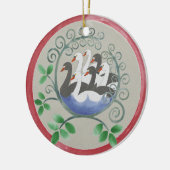 七羽の白鳥が泳ぐクリスマスの飾り セラミックオーナメント (左)