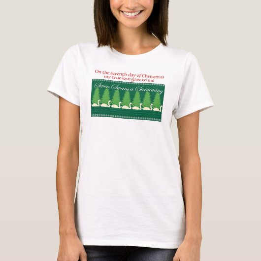 七羽の白鳥の水泳 Tシャツ (正面)