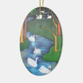 七羽の白鳥の群れ セラミックオーナメント (左)