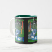 七羽の白鳥の群れ ツートーンマグカップ (正面左)