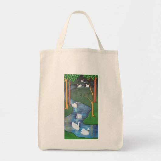 七羽の白鳥の群れ トートバッグ (正面)