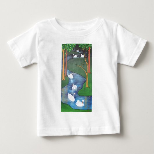 七羽の白鳥の群れ ベビーTシャツ (正面)