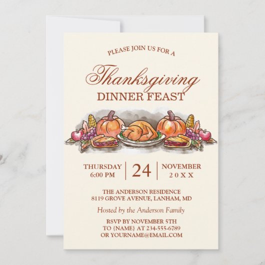 七面鳥かぼちゃとの感謝祭ディナー 招待状 (正面)