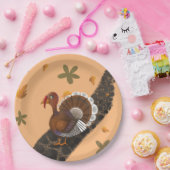 七面鳥が花で石の道を歩いている ペーパープレート (パーティー)