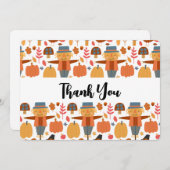 七面鳥とかかしによる感謝祭パターン サンキューカード (正面/裏面)