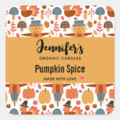 七面鳥とかかし感謝祭パターンキャンドル スクエアシール (正面)