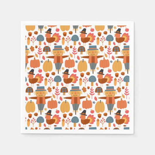 七面鳥とかかし感謝祭パターン スタンダードカクテルナプキン (正面)