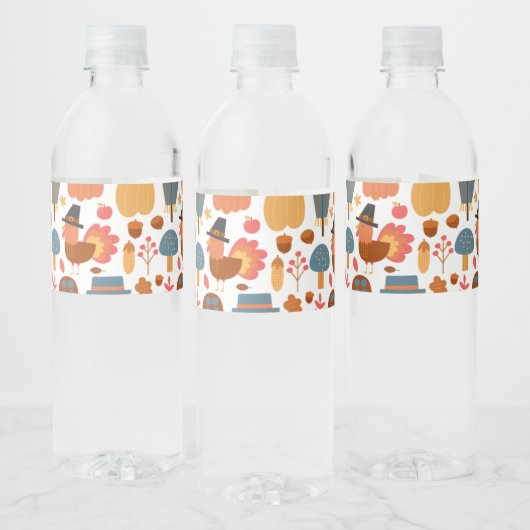 七面鳥とかかし感謝祭パターン ペットボトルラベル (ボトル)