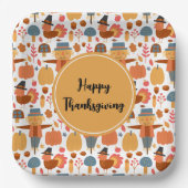 七面鳥とかかし感謝祭パターン ペーパープレート (正面)