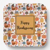 七面鳥とかかし感謝祭パターン ペーパープレート (正面)