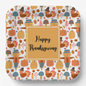 七面鳥とかかし感謝祭パターン ペーパープレート (正面)