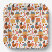 七面鳥とかかし感謝祭パターン ペーパープレート (正面)