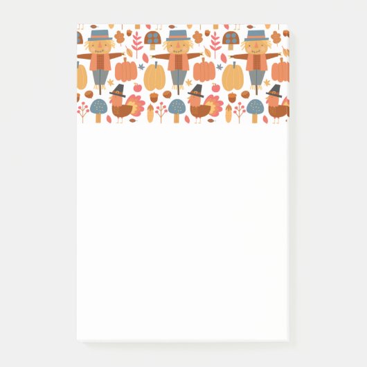 七面鳥とかかし感謝祭パターン ポストイット (正面)