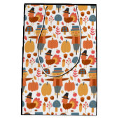 七面鳥とかかし感謝祭パターン ミディアムペーパーバッグ (裏面)