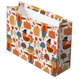 七面鳥とかかし感謝祭パターン ラージペーパーバッグ