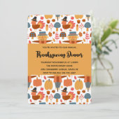 七面鳥とカボチャの感謝祭パターン 招待状 (スタンド正面)