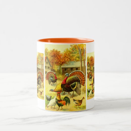 七面鳥とニワトリ ツートーンマグカップ (中央)