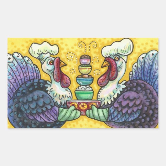 七面鳥と全てのフィクシン、感謝おもしろいの鳥 長方形シール (正面)