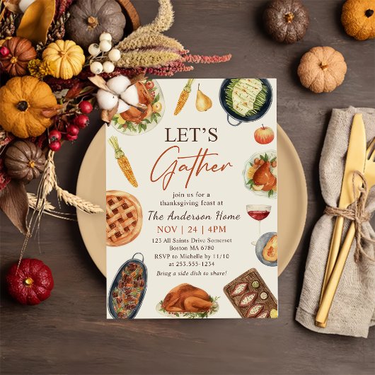 七面鳥と感謝祭のディナーで集まろう 招待状