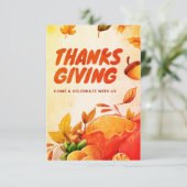 七面鳥と秋のすてきな感謝祭葉  サンキューカード (スタンド正面)