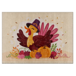 七面鳥と紅葉の切り板 カッティングボード