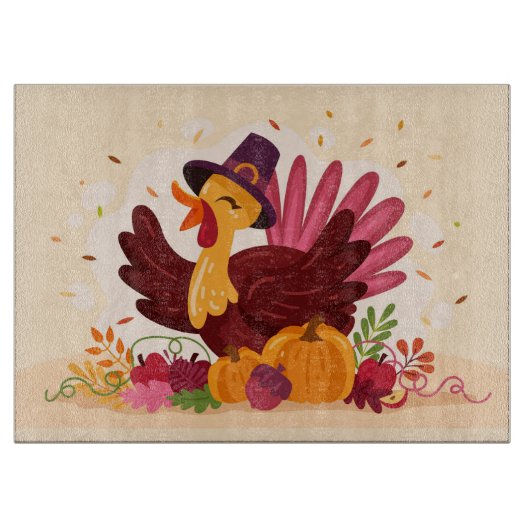 七面鳥と紅葉の切り板 カッティングボード (正面)