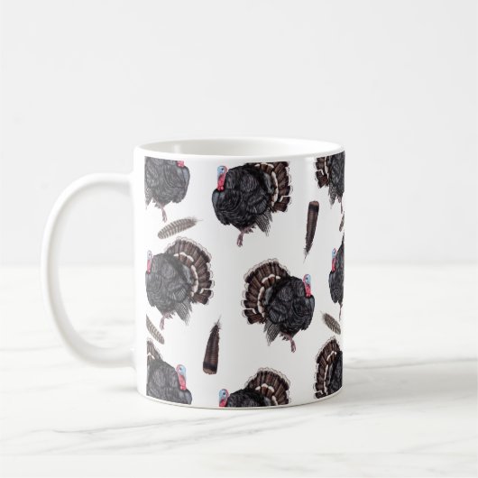 七面鳥と羽 – ホワイトコーヒーマグ コーヒーマグカップ (左)