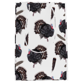 七面鳥と羽 – ホワイト抱き枕 ミディアムペーパーバッグ