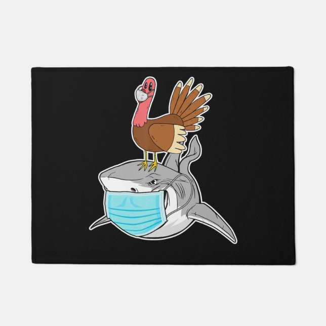 七面鳥に乗るサメの顔-おもしろい仮面動物 ドアマット (正面)