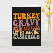 七面鳥のグレービーソース、豆、ロール、セロルを見せて カード (黄色い花)