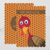 七面鳥のフラットカードと封筒 Thanksgiving Turkey Flat Card with サンキューカード (正面/裏面)