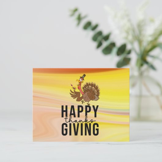七面鳥のワインと幸せな感謝祭おもしろい シーズンポストカード (スタンド正面)