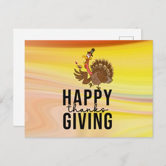 七面鳥のワインと幸せな感謝祭おもしろい シーズンポストカード (正面/裏面)