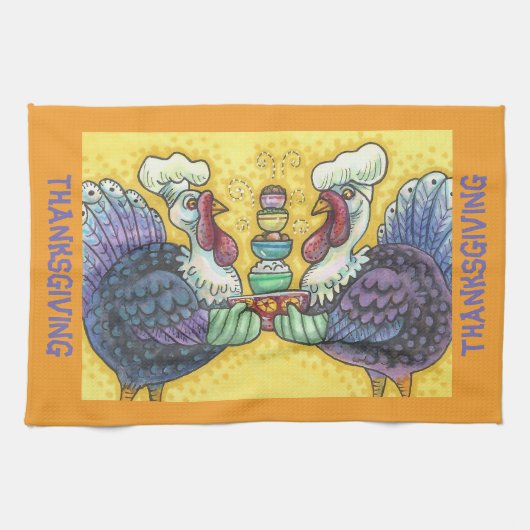 七面鳥の双子と全てのフィクシン感謝祭タオル キッチンタオル (横)