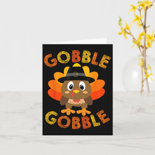 七面鳥の小さな男の子女の子の子供の感謝祭 カード (黄色い花)