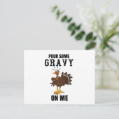 七面鳥の感謝祭に肉汁を注おもしろいぐ シーズンポストカード (スタンド正面)