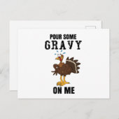 七面鳥の感謝祭に肉汁を注おもしろいぐ シーズンポストカード (正面/裏面)
