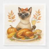 七面鳥の感謝祭を持つネコの女性 (正面)