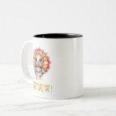 七面鳥の日の感謝祭おもしろい ツートーンマグカップ (正面左)