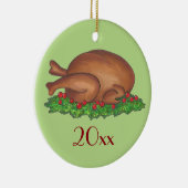 七面鳥の日感謝祭クリスマスホリデーディナー セラミックオーナメント (右)