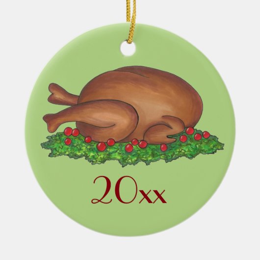 七面鳥の日感謝祭クリスマスホリデーディナー セラミックオーナメント (正面)