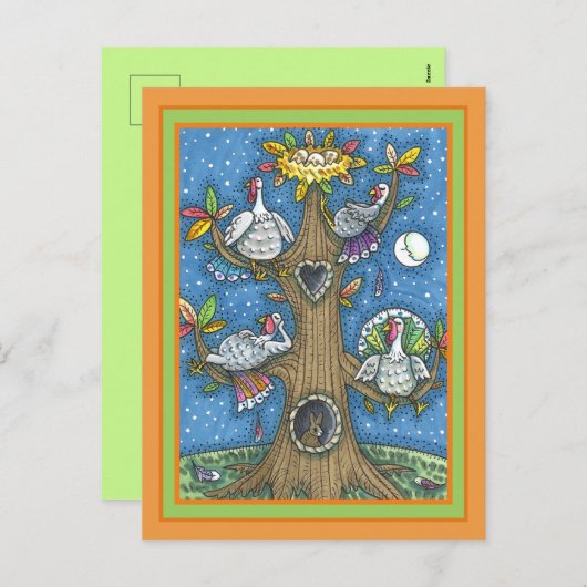 七面鳥の木、感謝祭のゴブおもしろいブリの鶏 シーズンポストカード (正面/裏面)