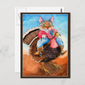 七面鳥の猫のおもしろいはがき ポストカード (正面/裏面)