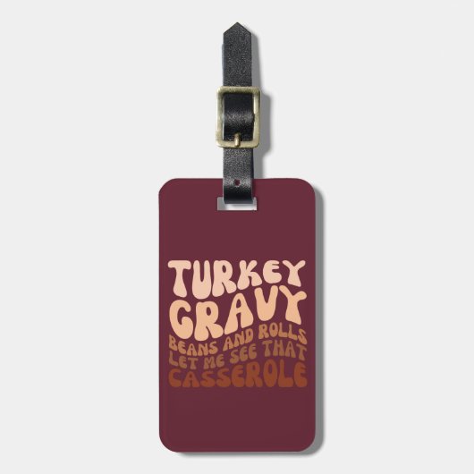 七面鳥の肉汁の豆と感謝祭転がを楽しむ ラゲッジタグ (正面縦)