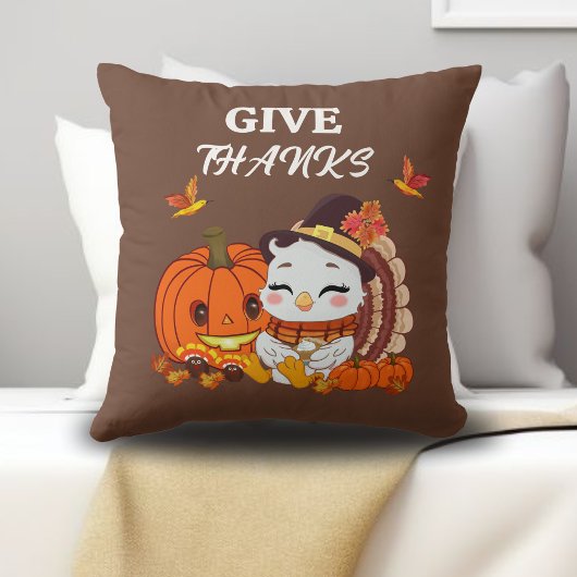 七面鳥の赤ちゃんとカボチャのハロウィン クッション