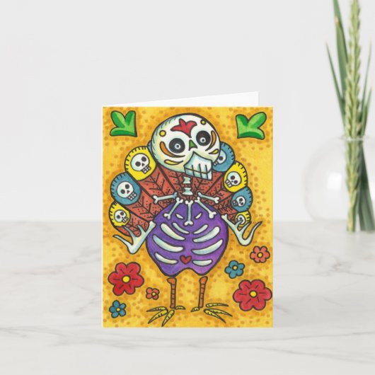 七面鳥の骨カラフルフォーク感謝鳥スカル カード (正面)