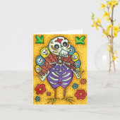 七面鳥の骨カラフルフォーク感謝鳥スカル カード (黄色い花)